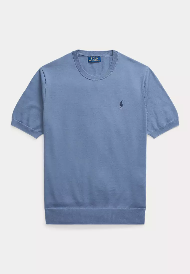 Cotton Crewneck Short-Sleeve Sweater