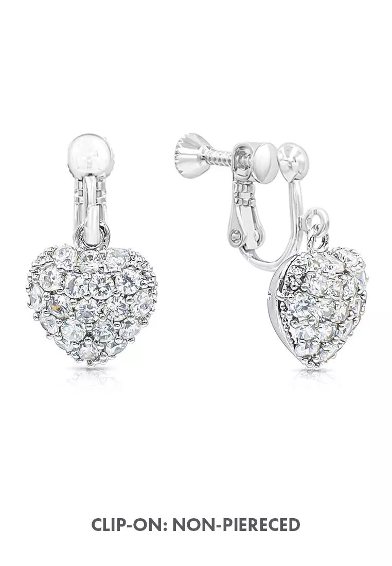 SO SEOUL Amora Love Heart Sparkling Diamond Simulant Zirconia Hoop Earrings