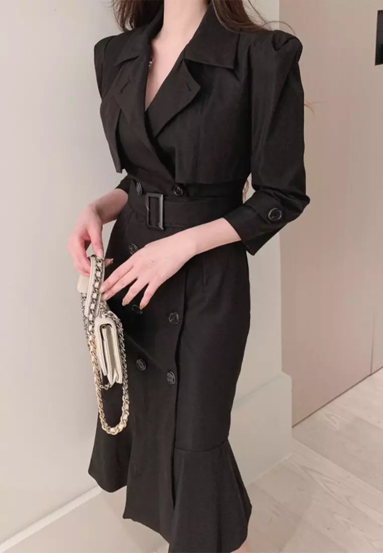 Buy Sunnydaysweety French style lace up button cinched waist dress ...