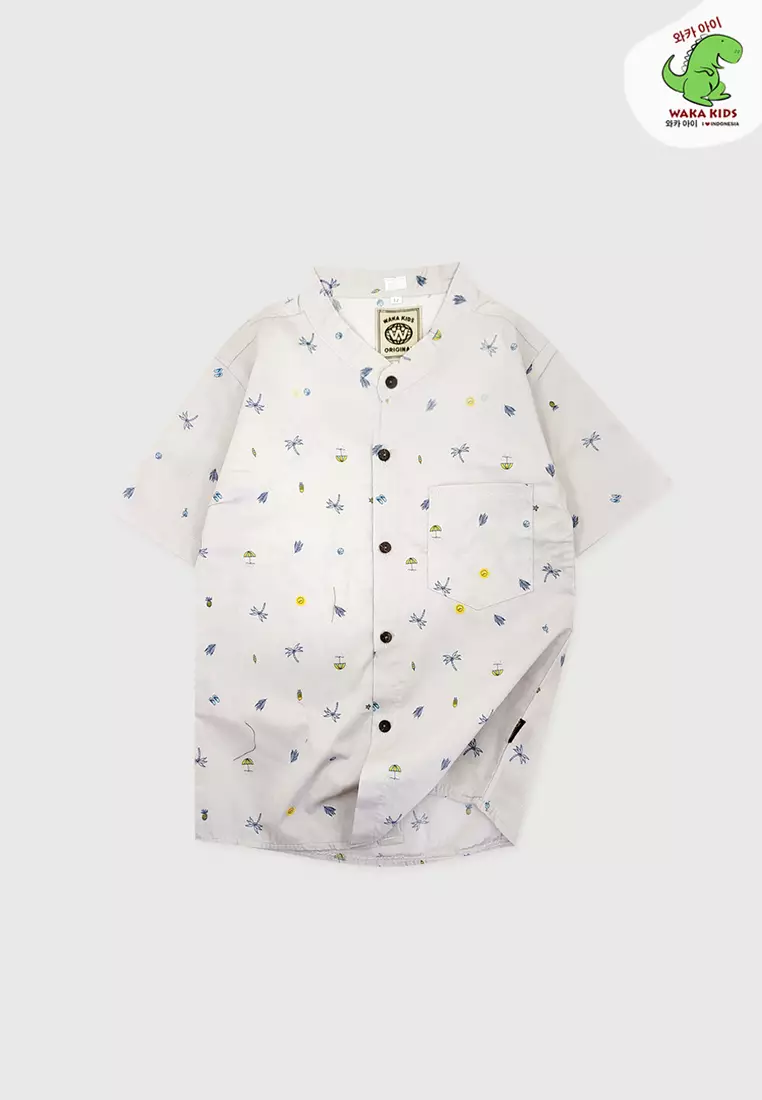 Wakakids Kemeja Anak Laki Laki Usia 6 Tahun Hingga 9 Tahun Atasan Baju Kerah Shanghai Mandarin Collar Shirt Pattern Summer 4332 Vensk