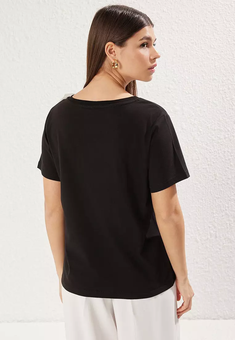 Black Bow Accessory Detail Oversize/Wide Pattern Knitted T-Shirt Twoss25Ts00044