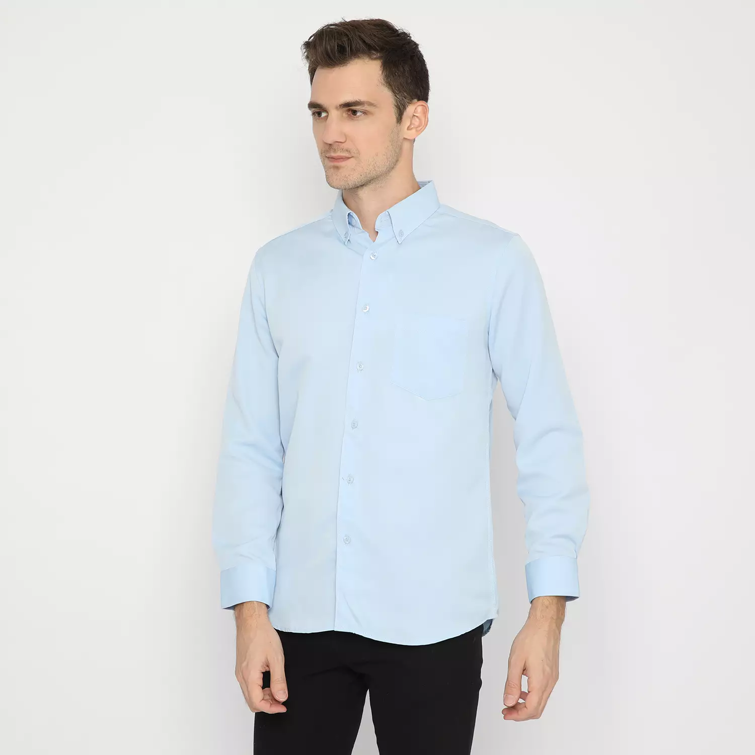 Platini Kemeja Pria Lengan Panjang Basic Polinosic Biru Muda 66106