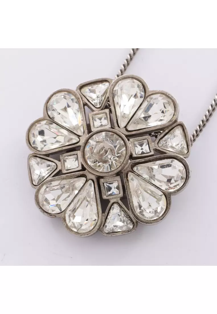 Chanel Pre-Loved Chanel Clover coco mark necklace crystal Silver