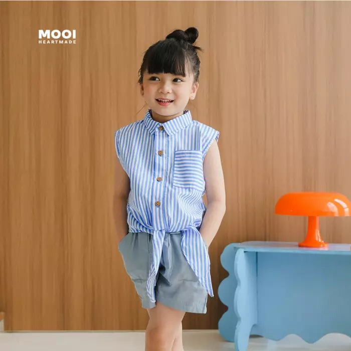 Mooi Kemeja Anak Perempuan Elicia Striped Shirt - Peach Pink