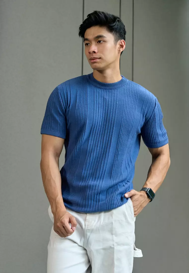 Kale Oxford Blue / atasan kaos pria / baju kaos pria / kaos basic pria / kaos rajut