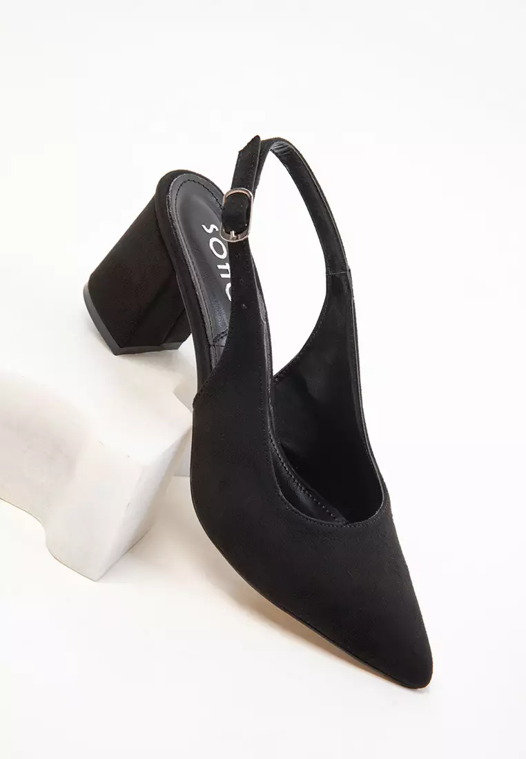 Black Suede Women's Classic Heeled Shoes 20371