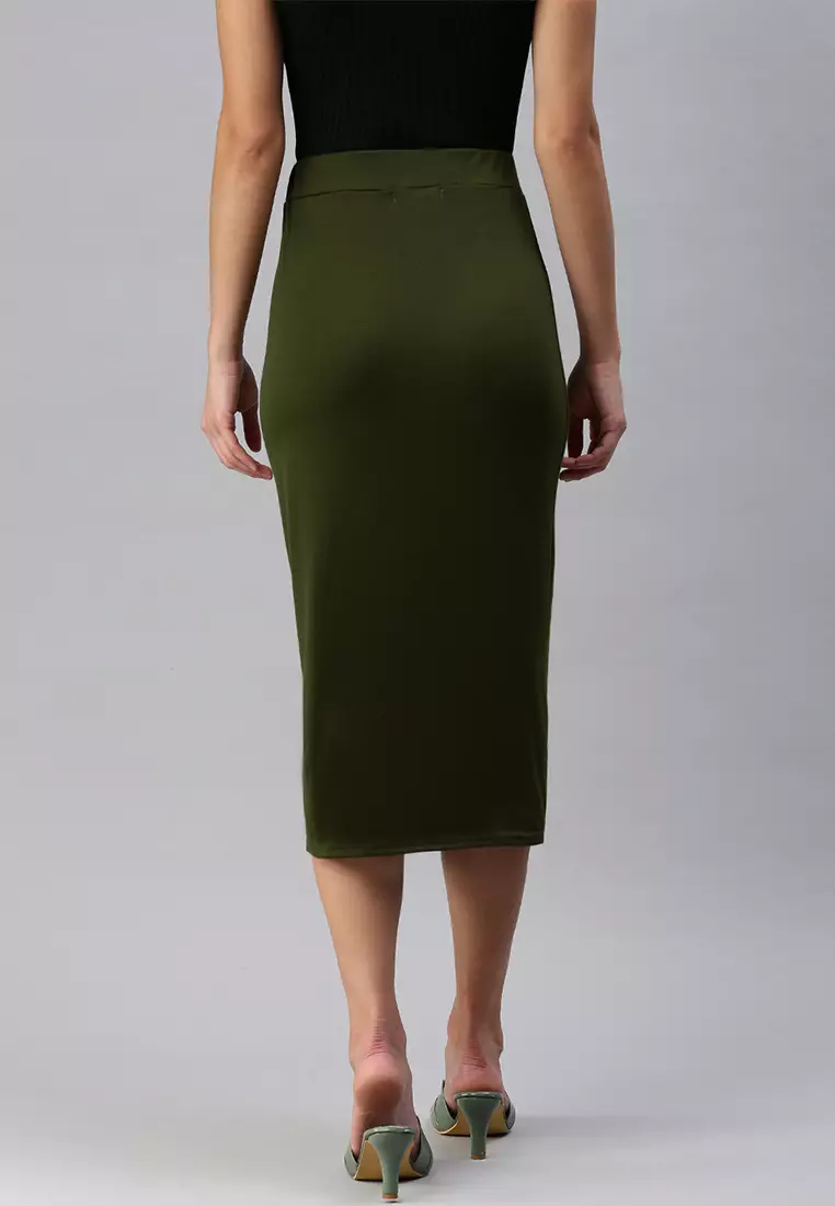 Olive Knitted Long Tube Skirt