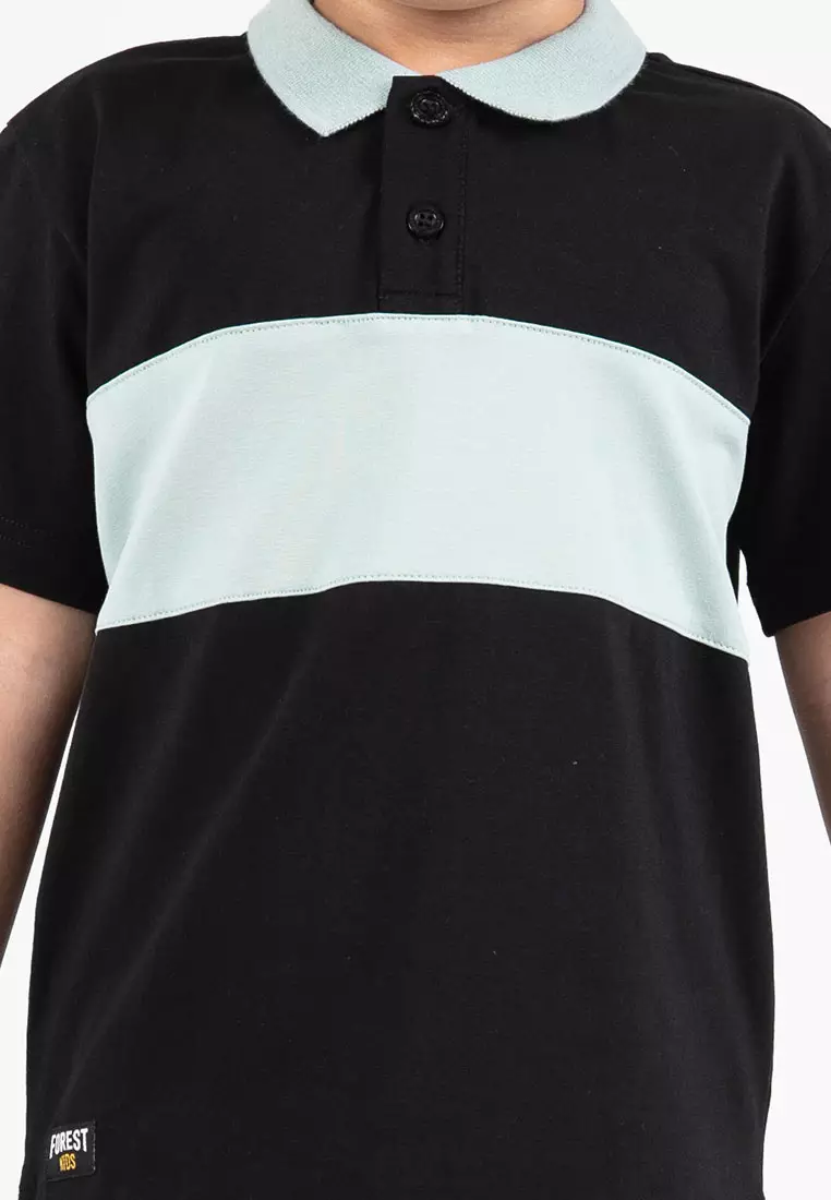 Forest Kids Premium Weight Cotton Stretchable Polo T Shirt Kids | T Shirt Baju Budak Lelaki - FK20259-01Black