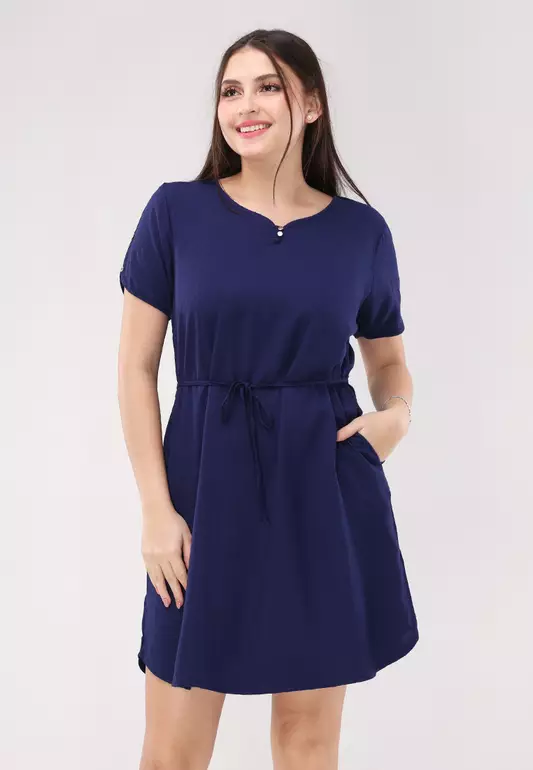 Textured Woven Short Sleeves Dress