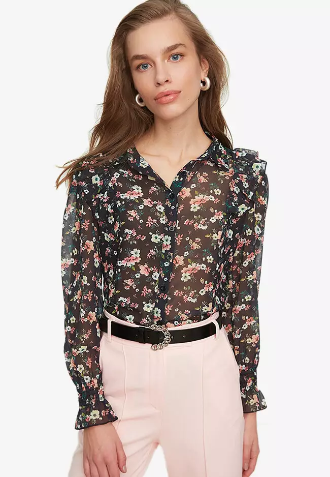 網上選購Trendyol Sheer Print Shirt 2023 系列| ZALORA香港