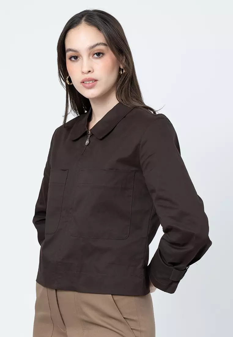 Aislinn Boxy Jacket with Front Pockets and Zip Up Opening