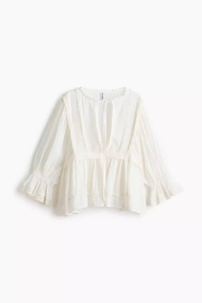 Lace-trimmed cotton blouse