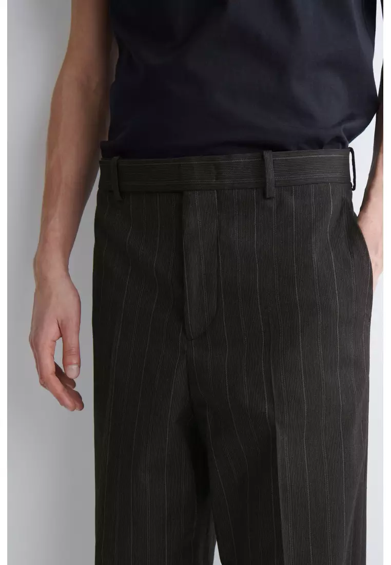 PINSTRIPED RELAXED-FIT WIDE-LEG TROUSERS