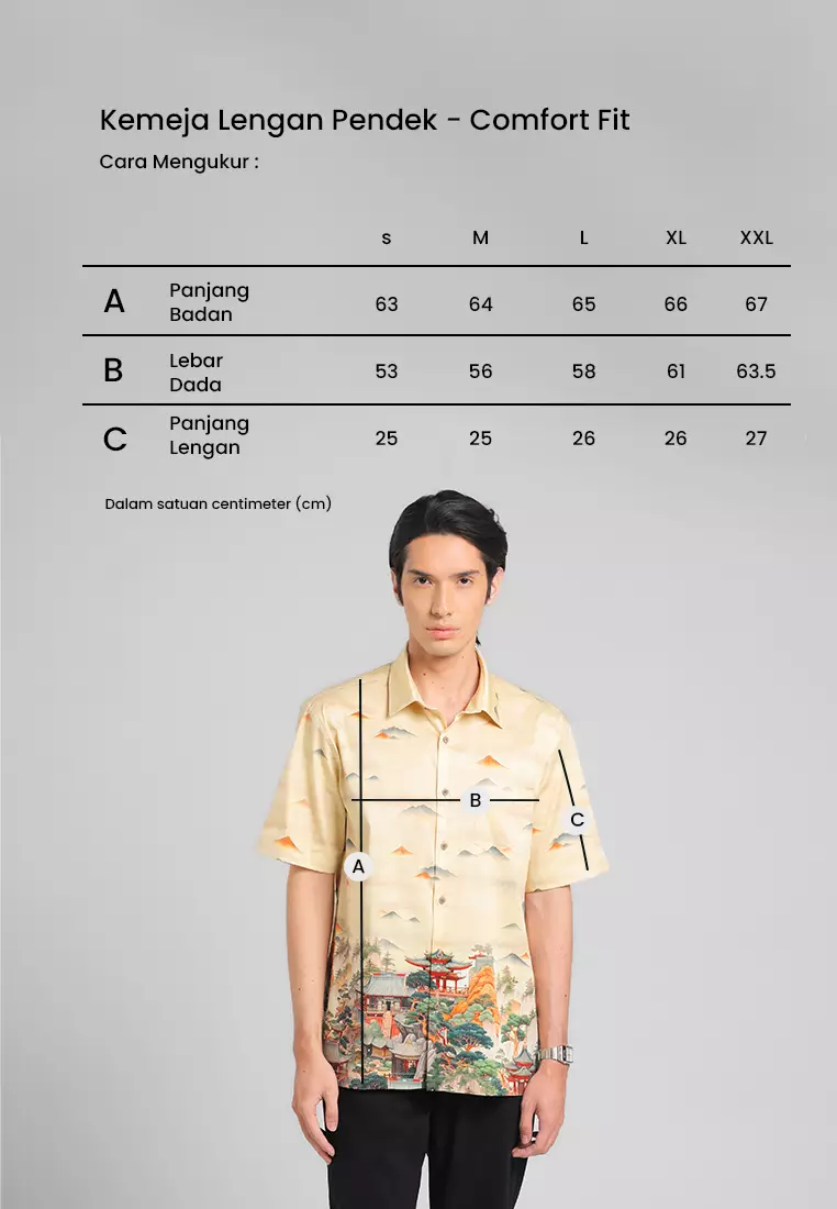 MANZONE - Kemeja Lengan Pendek Pria Jingxiao Comfort Fit - Beige Warna Beige