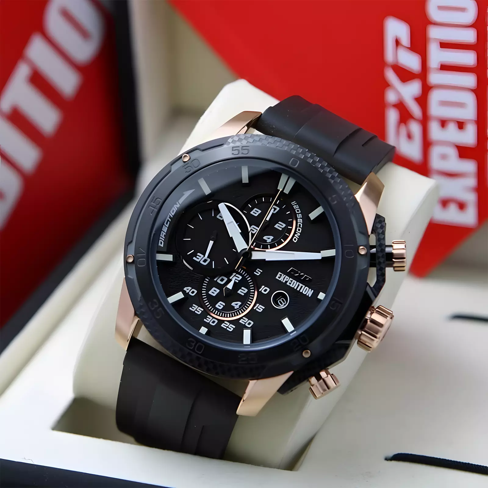 Expedition EXP - Jam Tangan Chronograph Pria - Black Rose Gold - Rubber Strap - 6810 MCRBRBA