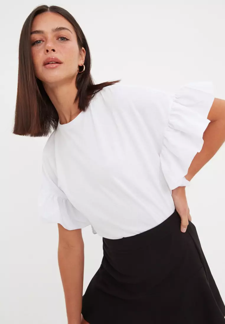 Cotton Flutter Sleeves Top