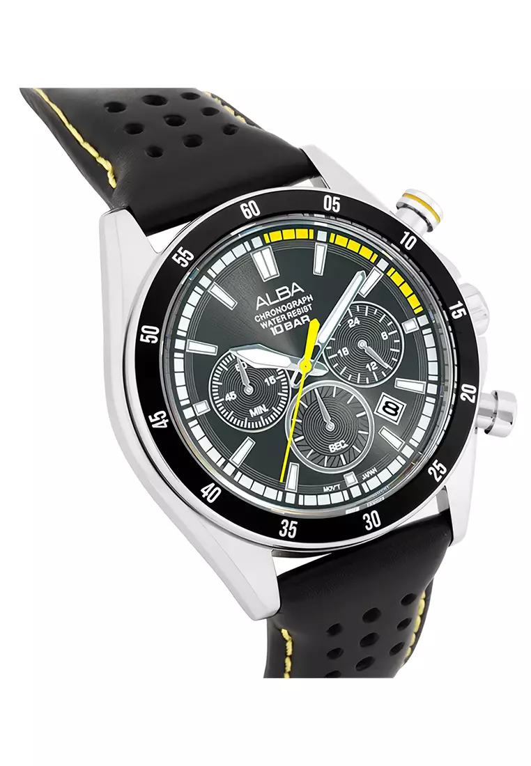 Alba - Jam Tangan Pria - AT3J33X1 Midnight Black Dial with Leather Straps Chronograph