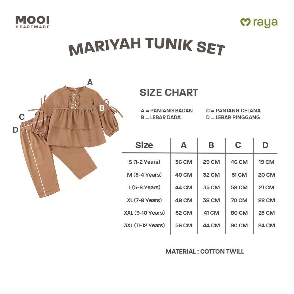 Mooi Setelan Anak Perempuan Raya Collection Mariyah Tunic Set - White