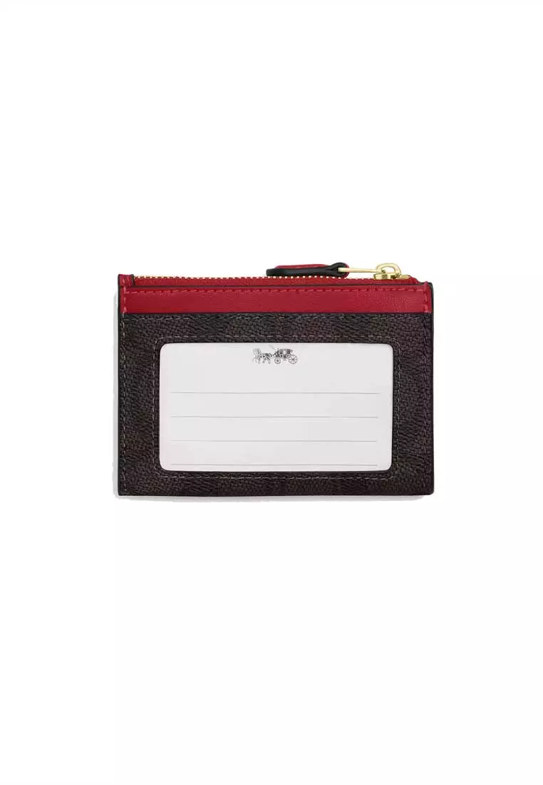 Mini Skinny ID Case In Signature Canvas Walnut/True Red CW870