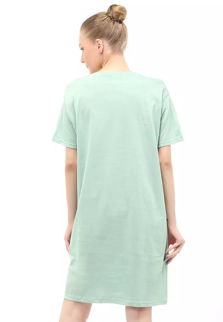 Finch Midi Dress Wanita Short Sleeves Motif Polos - Sage Green