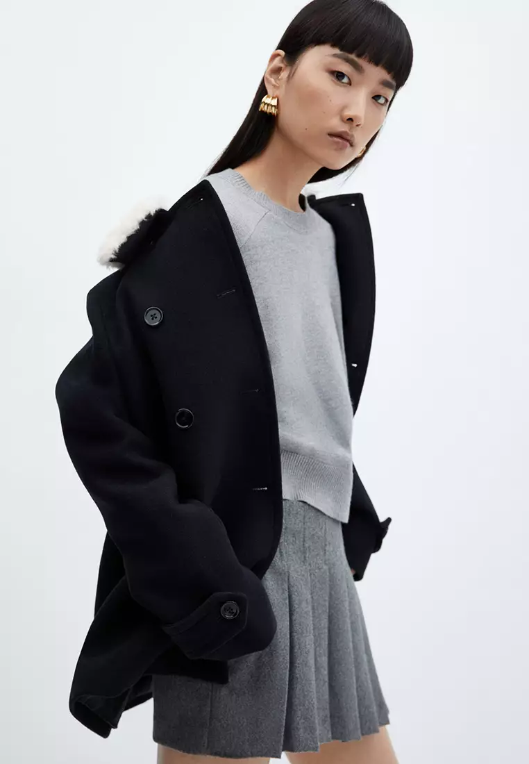 Mango Faux Fur Collar Double Breasted Coat 2024 Buy Mango Online
