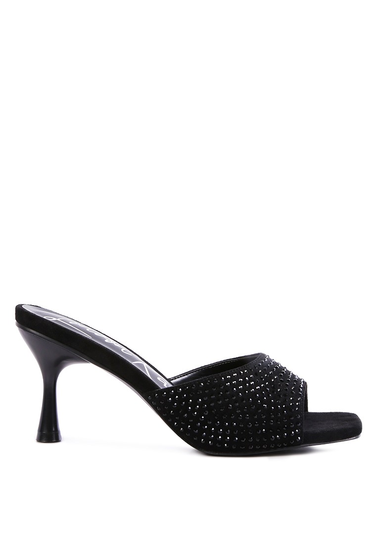 Black Diamante Stud Slip On Sandals