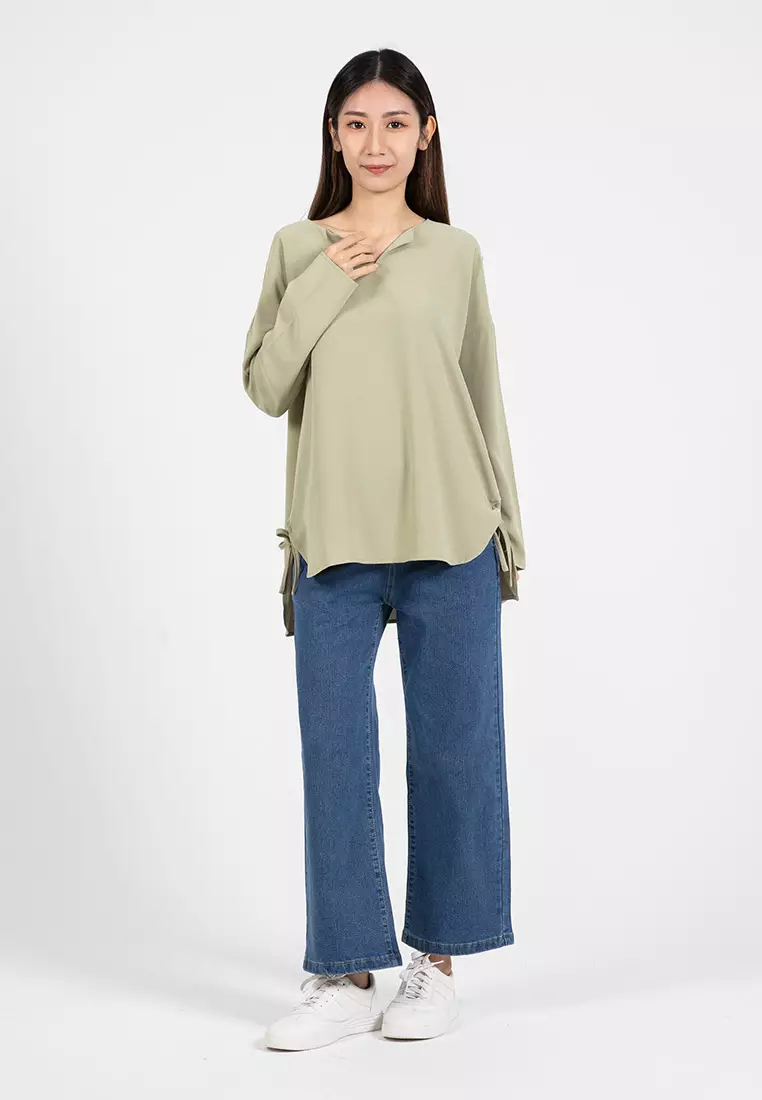 Forest Ladies Polyester Plain Blouse Women Long Sleeve Blouse - 822420-41Green