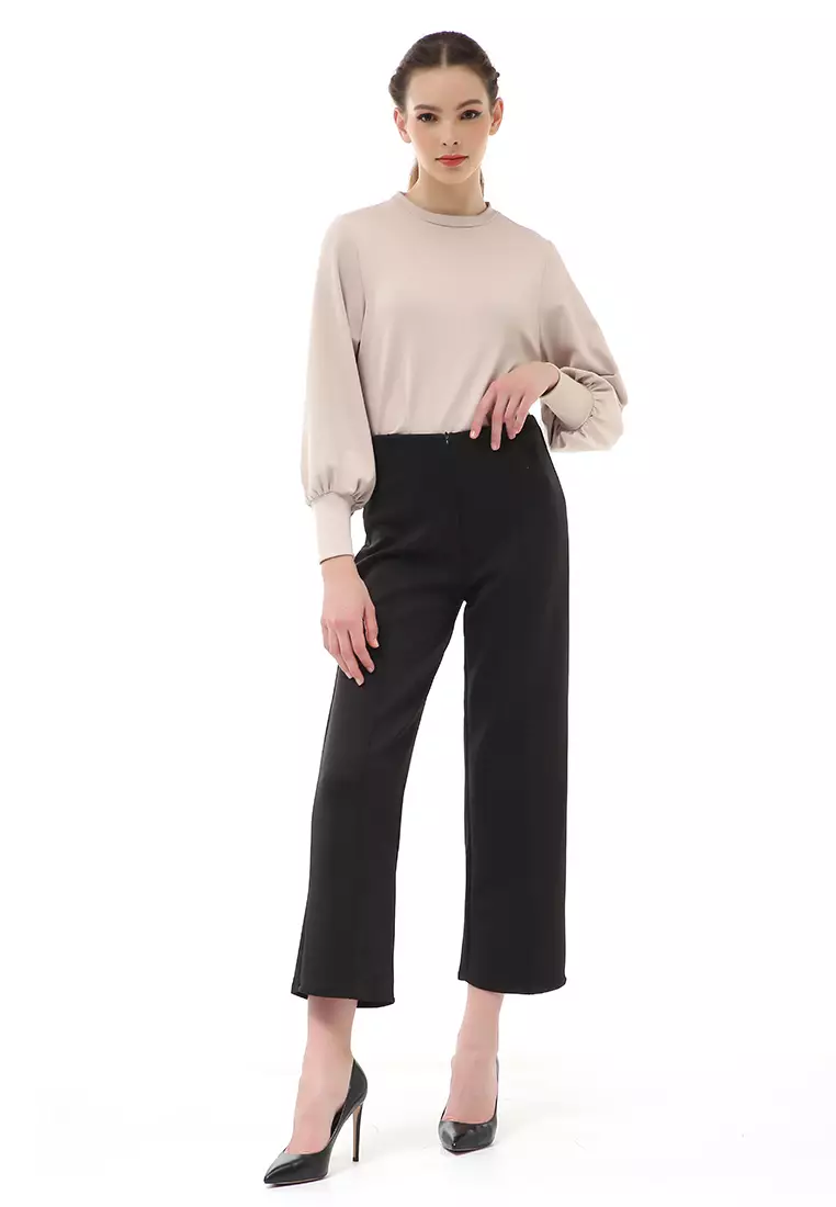 Stella Celana Kerja Wanita Long Pants Kulot Simple Design Material Scuba ORIGINAL - Black