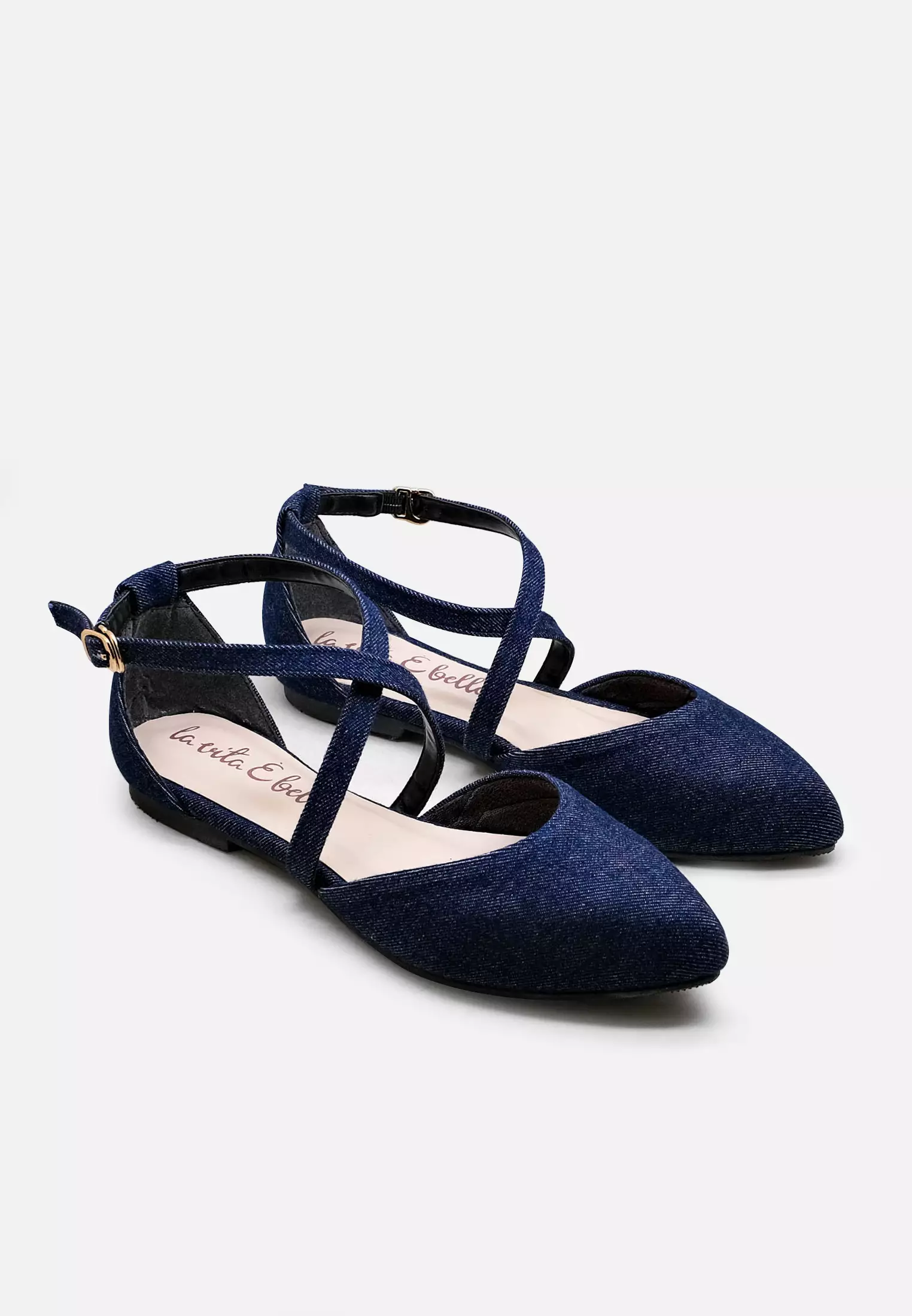 Laura Sandal Flat Wanita Pointed Toe Crossed