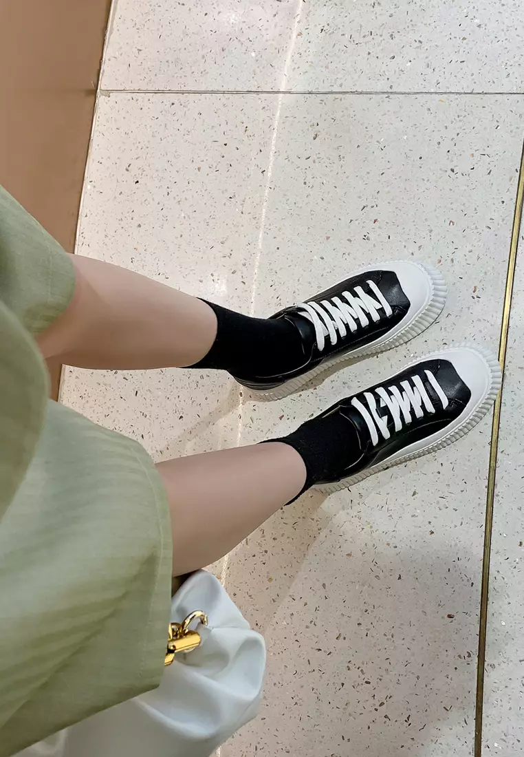 Leather Platform Lace Up Sneakers TLD608-1
