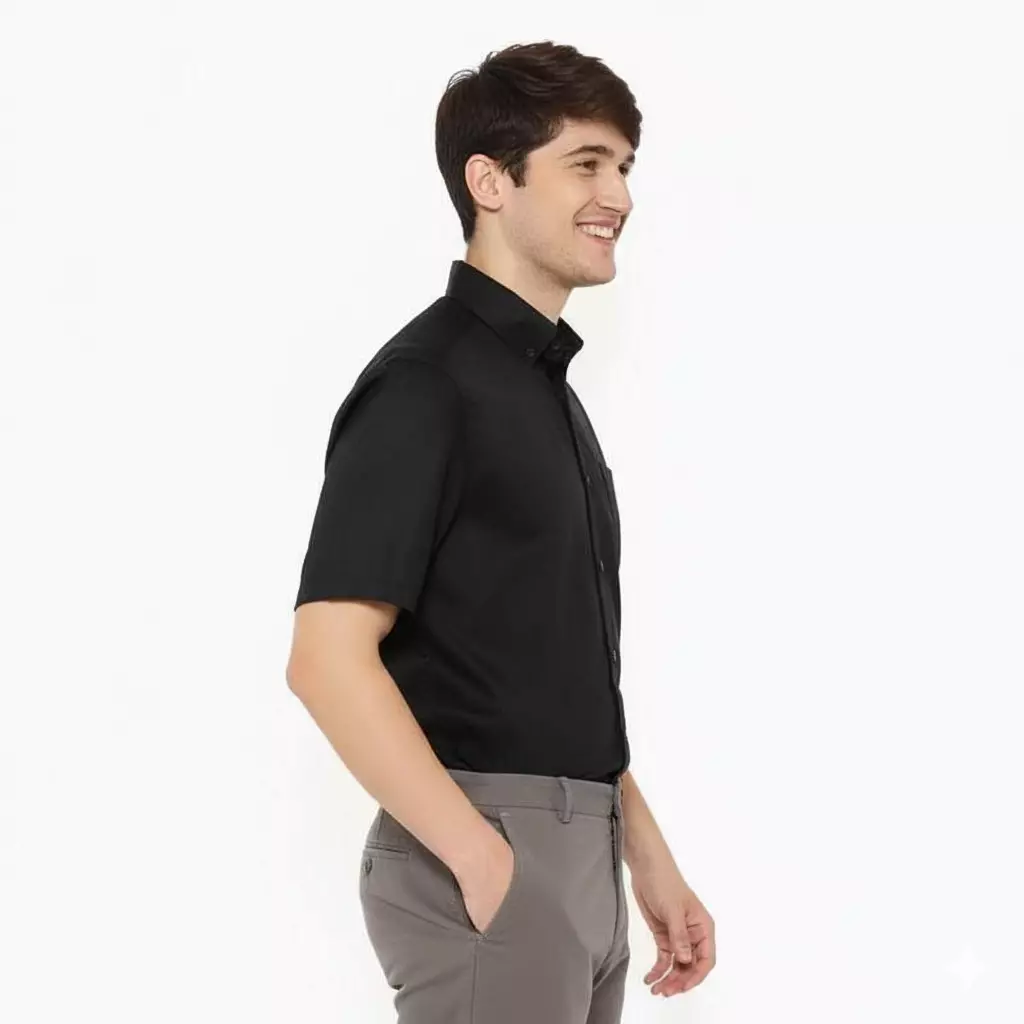 Lawell Kemeja Pria Lengan Pendek Polos Bahan Katun Warna Hitam – CASA