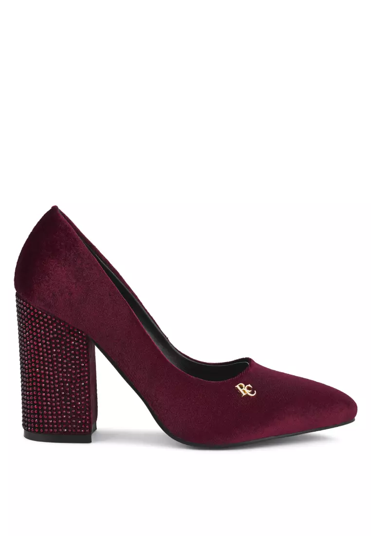 Discount on Rag & Co.  shoes - SKU: Burgundy Diamante Block Heeled Pumps