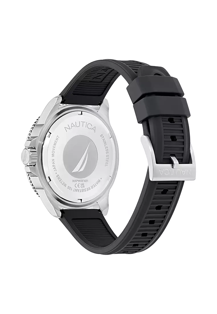 Jam Tangan Analog Pria - Nautica NCT Windrose - NAPWRF401 - Black Rubber Strap
