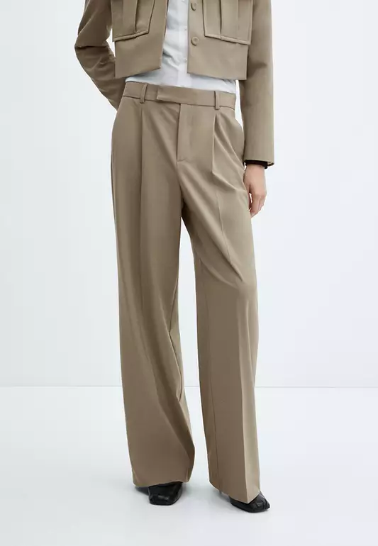 Wide Leg Pleated Trousers