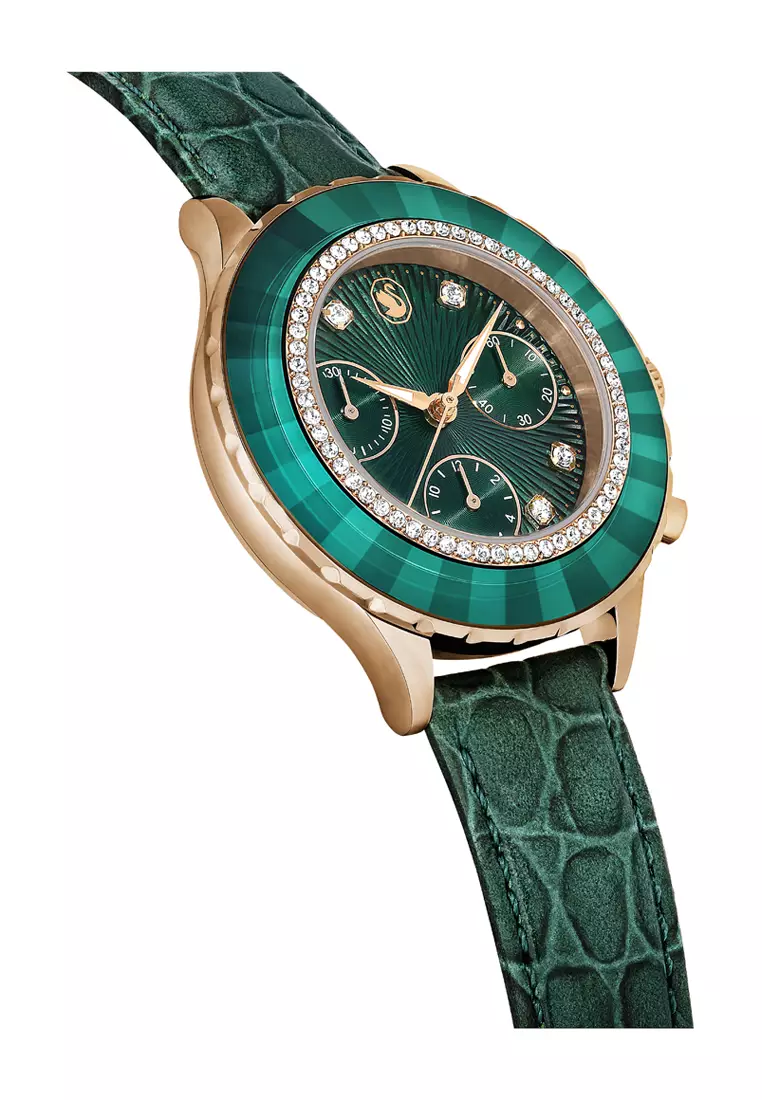 Buy Swarovski Octea Chrono watch, Swiss Made, Leather strap, Green ...