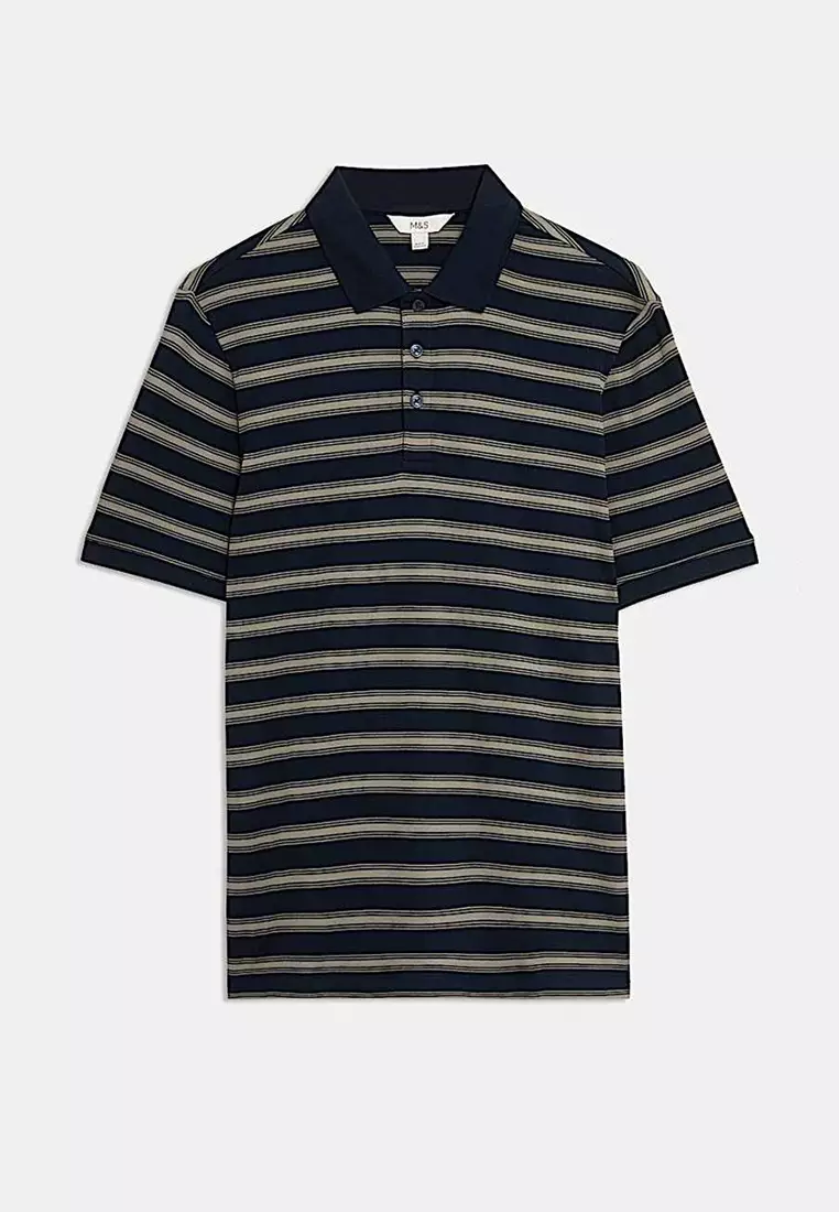 Pure Cotton Striped Polo Shirt