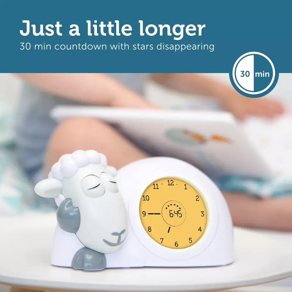 [Zazu Kids] SAM the Lamb, Sleep Trainer with Nightlight, Comes with Analogue and Digital Clock for Kids - Grey