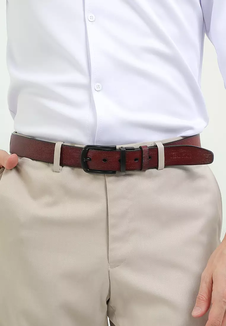 Black Grip Pin Buckle Reversible Top Grain Leather Belt