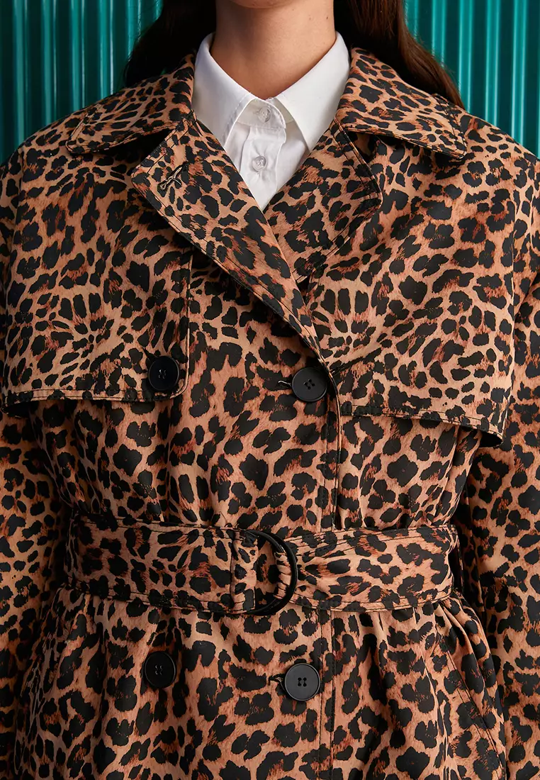 Leopard Patterned Trench Coat Belt