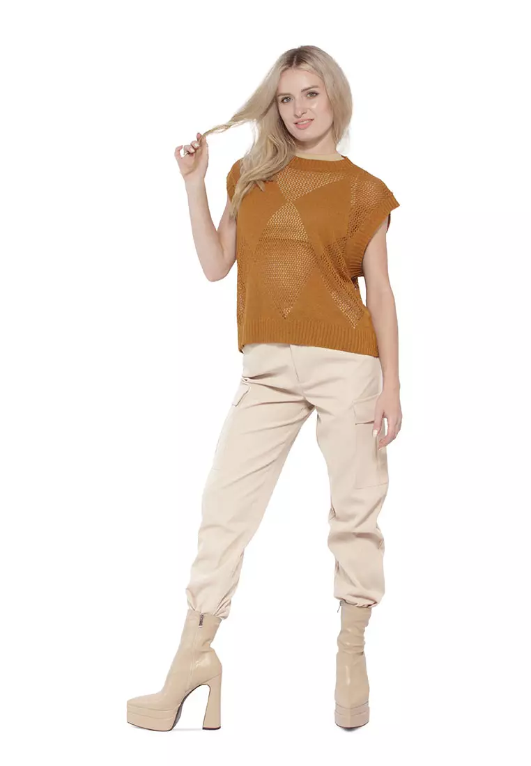 Brown Knitted Sleeveless Top