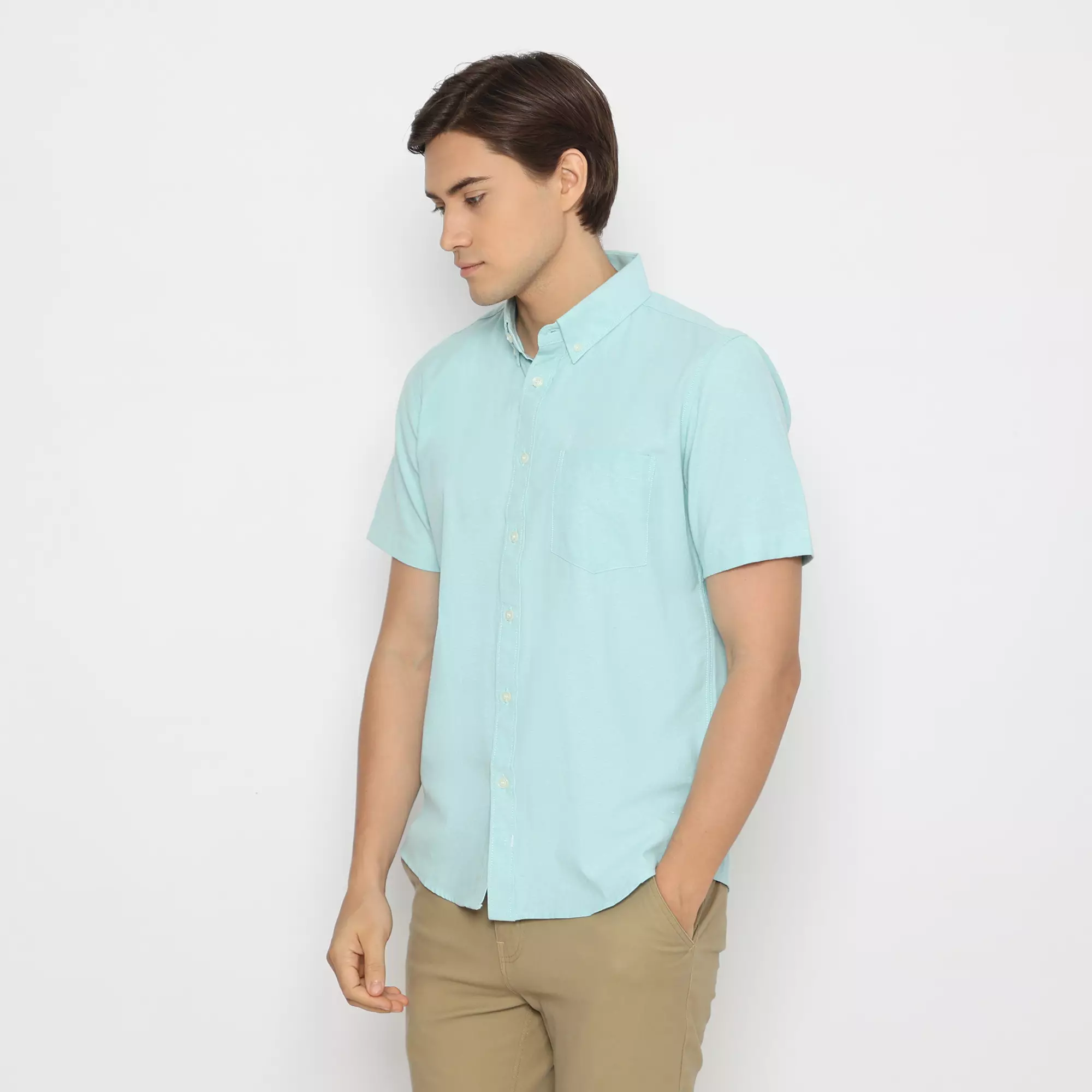 Platini Kemeja Pria Polos Oxford Pendek Hijau Mint 1080