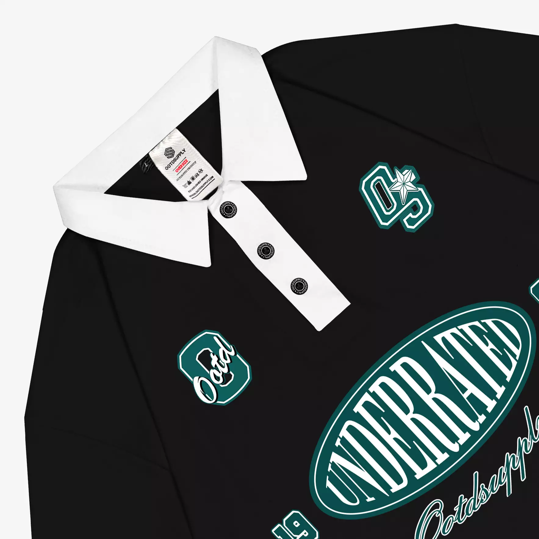 OOTDSUPPLY Oversize Polo Shirt Underrated Black & White Collar l Kaos Polo Pria dan Wanita OVZ-PS013