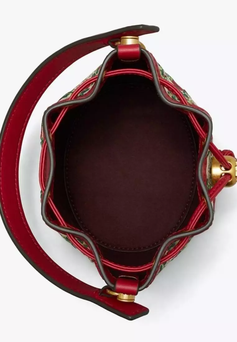 Tory Burch T Monogram Embroidered Mini Bucket Bag Hazelnut