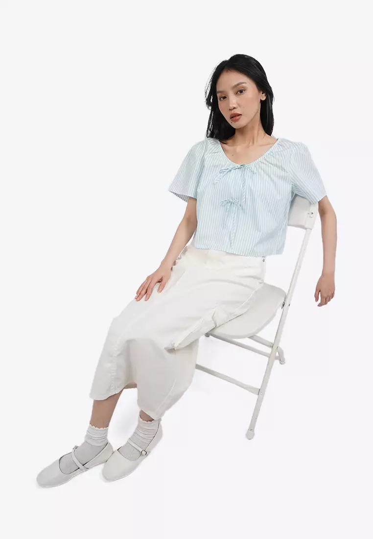 Bell Sleeve Blouse with Ribbon Details