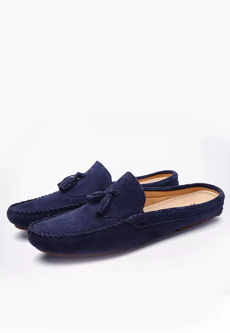 Ergonomic pigskin fringed half slippers
