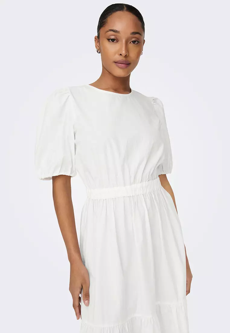 White midi dress sale with short sleeves