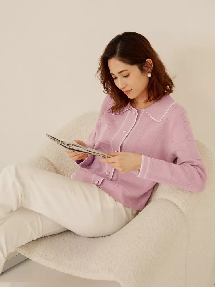 Collared Knit Top with Contrasting Pearl Buttons [FA2828]