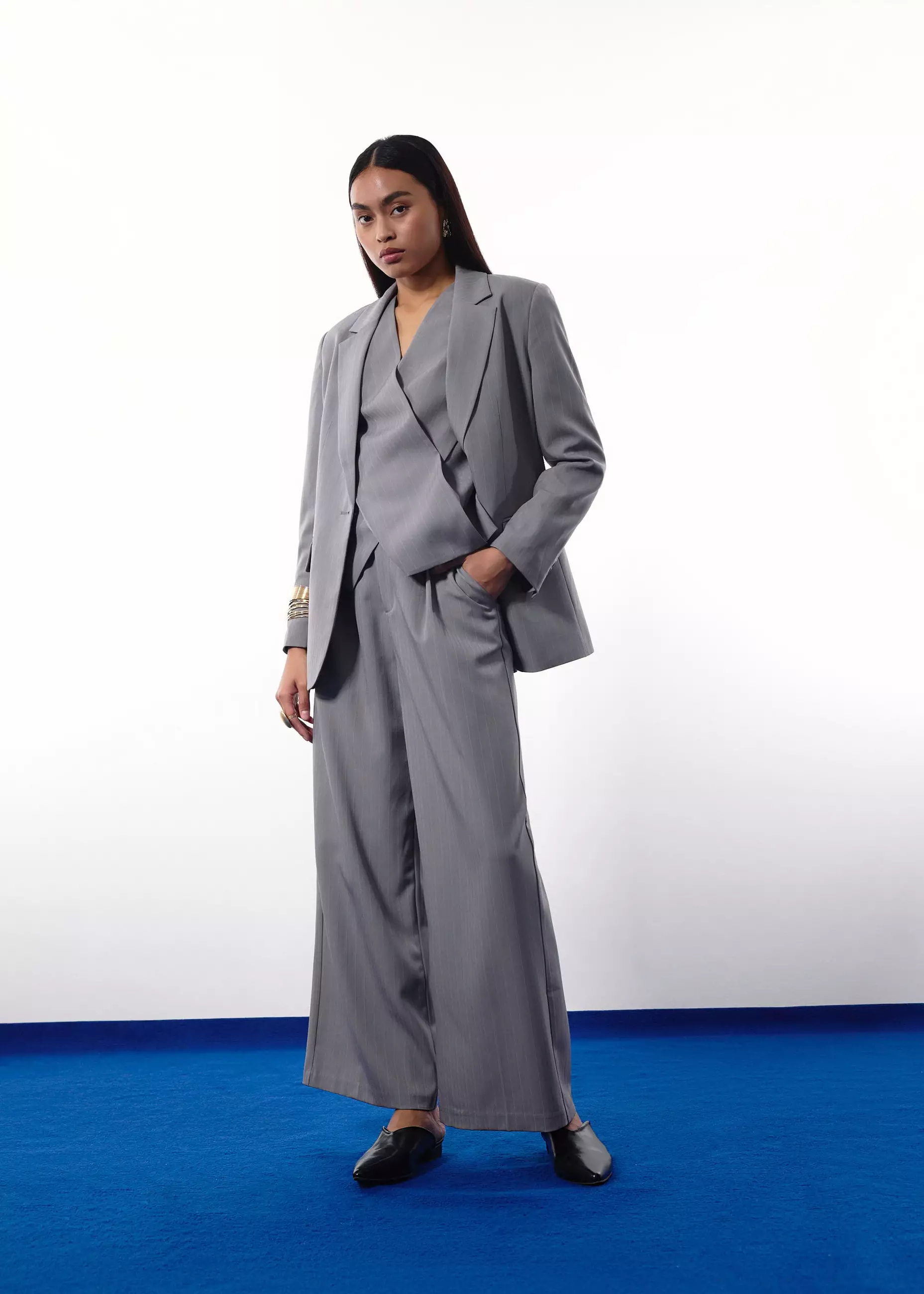 Celana Panjang Wanita - Leggy™ Andy Tailored Pinstripe Super High Waist Straight Leg Pants