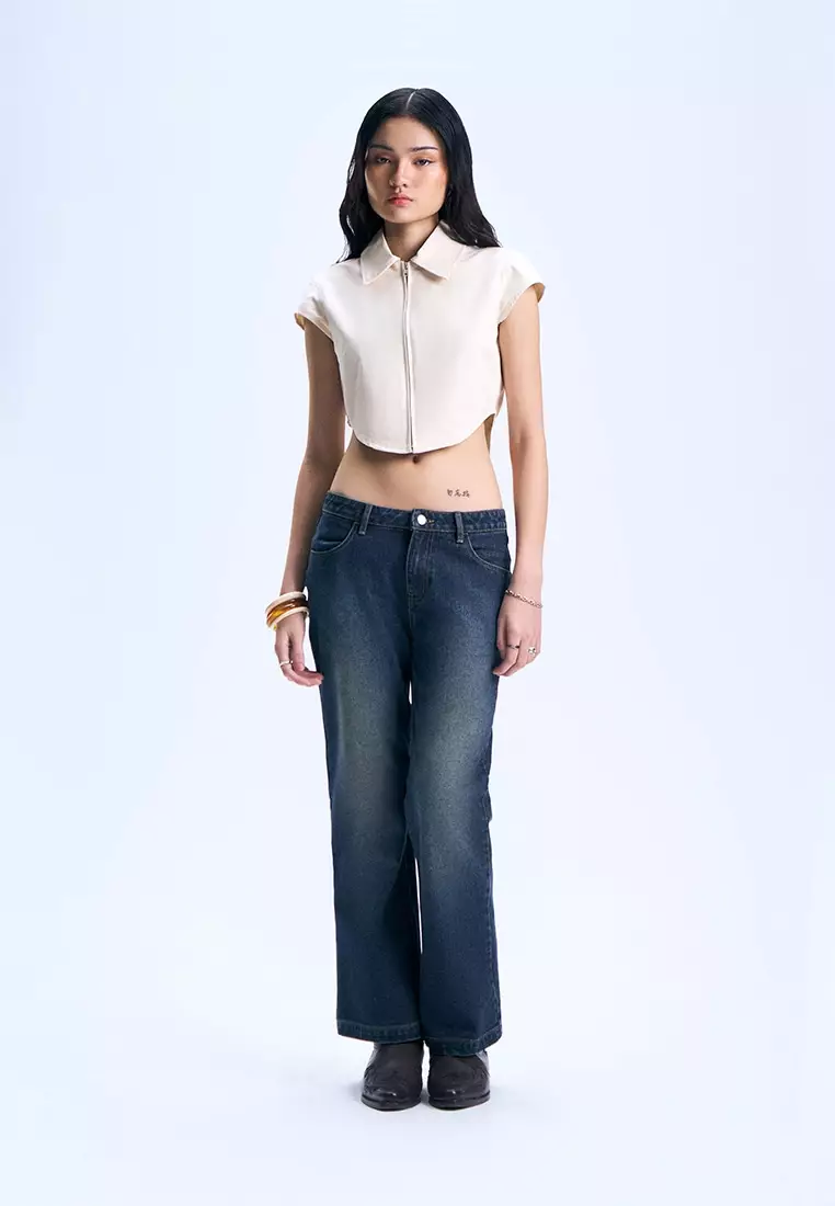 Princess Cut Zip-Up Slim Cropped Shirt