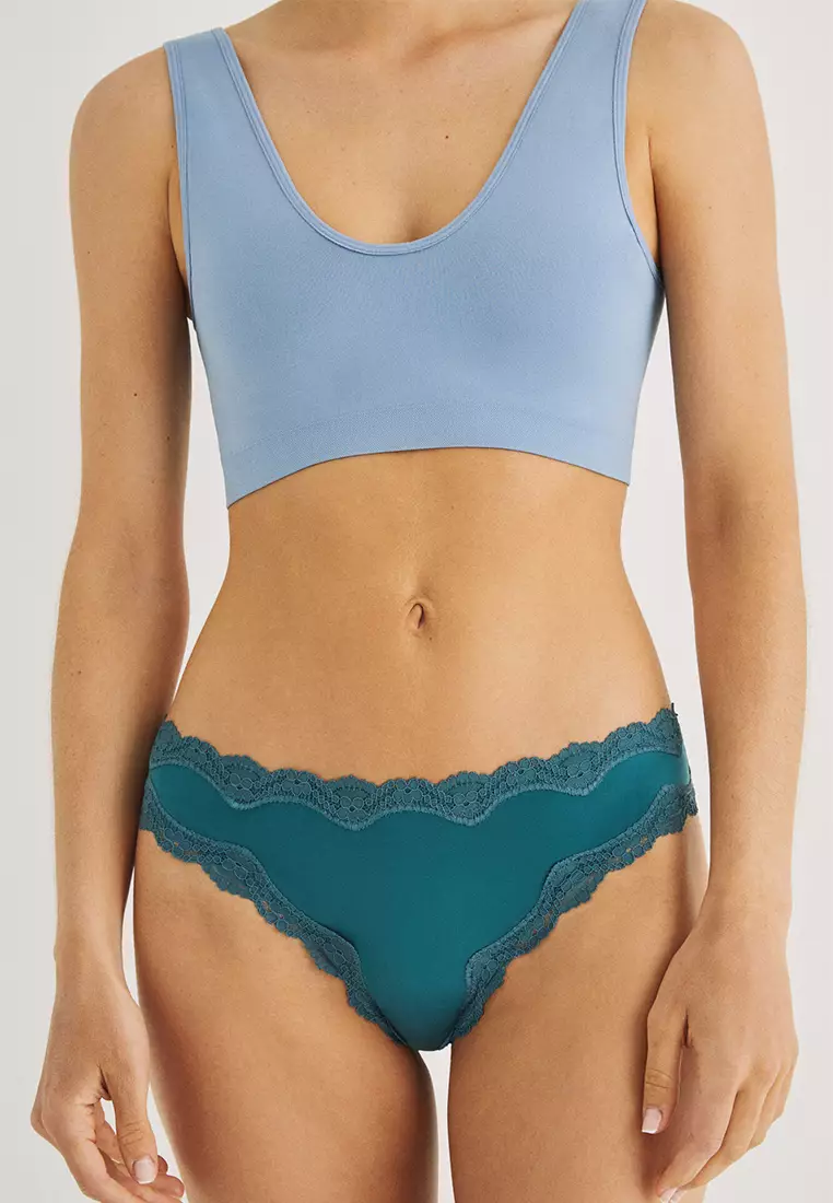 Buy Women'Secret Greenish Blue Microfibre And Lace Brazilian Panty 2024  Online